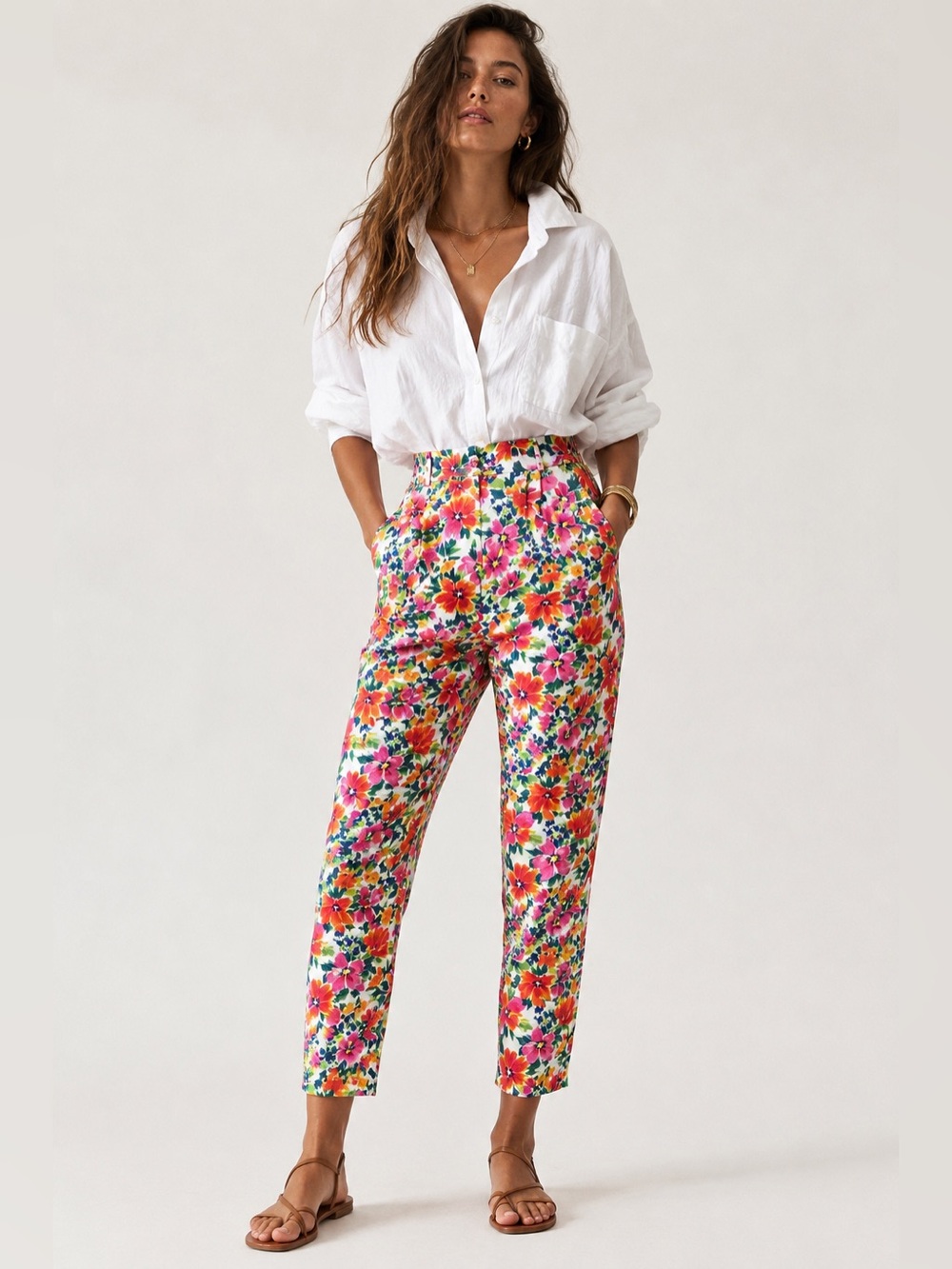 Zara floral high rise light weight pants with stretch